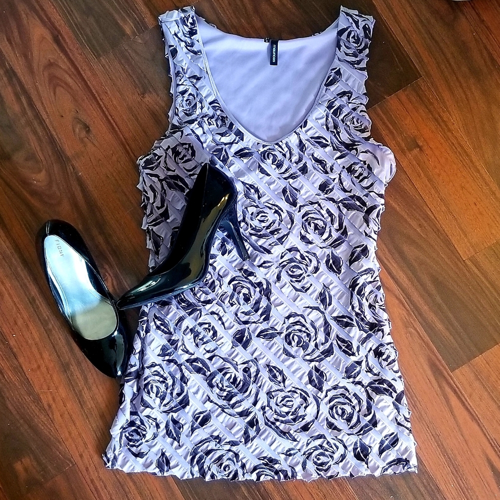 Maurice's Purple Ruffled Tank with Rose Design